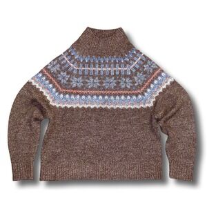 Old Navy Wool Bled Sweater Womens Size Small Brown Colorful Soft Turtleneck